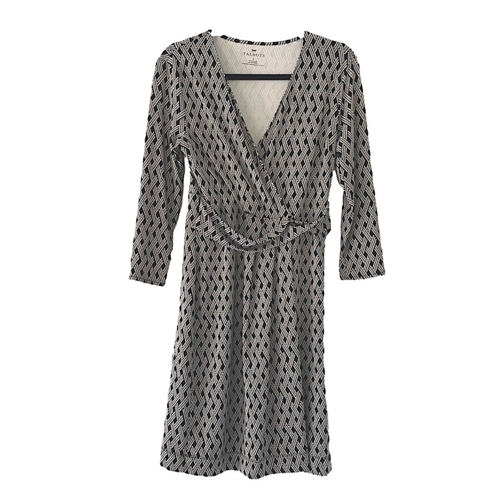 Talbots Faux Wrap Patterned V-Neck Dress, S